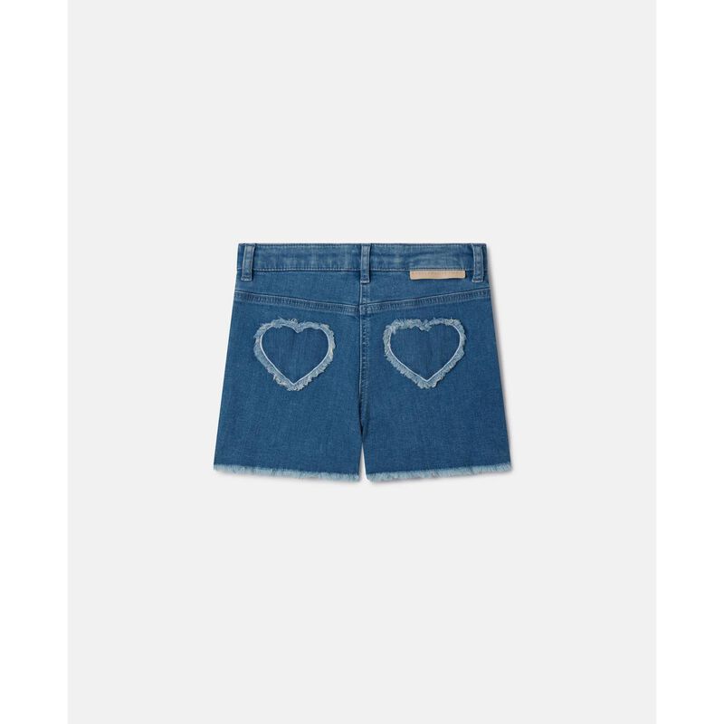 Stella McCartney Fringed-Heart Patch Stretch-Denim Shorts image number 1